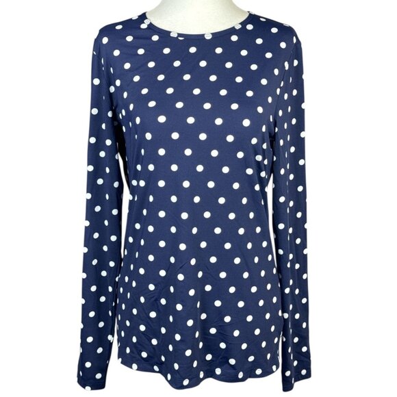 Lands End Womens Navy Long Sleeve Polka Dot Shirt S/L Stretchy Fabric Light Top - Picture 1 of 7